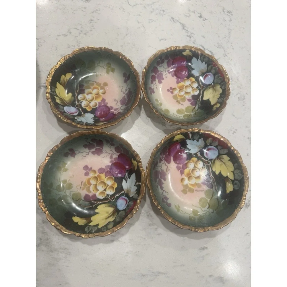 Set of 4 Antique Hand Painted Porcelain Bowls Made In Austria. Gold Trim, Signed